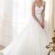 Charming Tulle A-line V-neck Neckline Raised Waistline Wedding Dress - overpinks.com