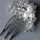Rhinestone and Pearl Bridal Hair Comb Wedding Jewelry Crystal Flower Side Tiara CM041LX