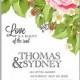 Romantic pink rose bridal bouquet Wedding invitation template design