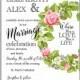 Romantic pink rose bridal bouquet Wedding invitation template design