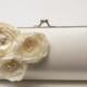 Bridal Clutch in Ivory - Bridesmaid Clutch - Kisslock Snap Bouquet Clutch - Ivory Flower Blossoms with Rhinestones