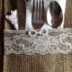 Rustic Decor , Burlap and Lace Utensil Holder , Burlap and Lace Silverware Holder , Thanksgiving Table Decor , Christmas Table Decor