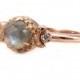 Labradorite and Diamond Moon Goddess Engagement Ring - Gothic Victorian Rose Gold Ring