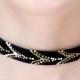 Choker necklace, black choker necklace, Leaves print, gold choker necklace, black velvet necklace, 90s style, Gothic necklace, steampunk