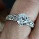 White Sapphire Engagement Ring Filigree Milgrain Solitaire Round cut 2ct 8mm 14k 18k White Yellow Rose Gold-Custom made-Wedding-Anniversary