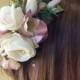 Flower hair clip. Vintage style hair accessory, cream and vintage pink and burgandyflowers.  Roses and heleborus.  Silk flower hair comb.
