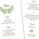 Watercolor Wedding Menu Template "Lovely Leaves", Green. DIY Wedding Menu Printable Template, Tea Length. Edtable Text, Instant Download.