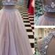 Charming Two Piece Prom/Evening Dress White Floor-Length Backless Tulle Rhinestone