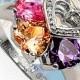 Sailor Moon Inspired Pink, Citrine, & Amethyst Heart Shaped Bouquet Sterling Silver Promise Ring
