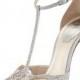 Crystal T-Strap Pointed-Toe Pump, Silver