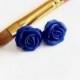 Blue rose Earrings stud - Blue Wedding Jewelry, Small Flower studs Earrings, Blue Bridesmaid Jewelry, Blue Flower