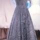 Shiny Grey Elegant Bling Bling Evening Dress (Bridal Couture, Designer Fabric, wedding dress, bateau neckline, tulle evening dress, couture)