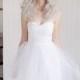 White tulle wedding dress / tea length bridal gown /   Sweetheart Strapless wedding dress