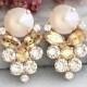 champagne Earrings,Bridal Swarovski Earrings, Bridal Ivory Cream Earrings, Gift For Her, Bridal Rose Gold Cluster Earrings,Ivory Nude Studs