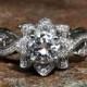 Custom listing - BLOOMING Work Of Art - Milgrain Flower Rose Lotus Diamond Engagement Ring - Semi Mount - Setting - fL07- Patented design
