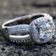 Diamond Engagement Ring -14K white gold -  chunky - 1.40 carat Round - Halo - Pave - Multi row - Brides - bph016