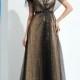 A-Line/Princess Sheer Neck Paillette Short Sleeves Floor-Length Net Dresses