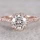 1ct brilliant Moissanite Engagement ring Rose gold,Diamond wedding band,14k,6.5mm Round Cut,Gemstone Promise Bridal Ring,Halo,Anniversary