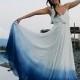 Simple V-neck Sleeveless Floor-Length Colored Chiffon Ruched Wedding Dress with Patchwork