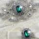 SALE - RACHEL - Emerald Wedding Garter Set, Wedding Stretch Lace Garter, Rhinestone Crystal Bridal Garters