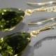 Olive Crystal Gold Earrings Swarovski Olivine Rhinestone Teardrop Earrings Wedding Olive Gold CZ Dangle Earrings Bridal Bridesmaid Jewelry
