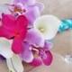 Wedding Fuchsia Pink and Lilac Natural Touch Orchids and Plumerias Silk Flower Bride Bouquet