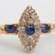 victorian engagement ring - marquise engagement ring in 18ct gold diamond and sapphire