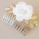 Ivory or White Bridal Hair Flower Comb, Bridal Hair Accessories, Gold Bridal Headpiece, Feminine White flower comb, Wedding Hair Comb.
