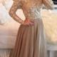 Hot Selling A-Line Cowl Floor Length Gold Prom Dress,Long Sleeves Evening Dresses,111043015