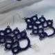 Blu orecchini in pizzo chiacchierino, blue earrings, orecchini pendenti, tatting earrings, idea regalo, bijoux, blu, handmade, made in Italy