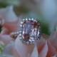 Peach Sapphire Ring Rose Gold Engagement Ring 4.6ct cushion 14k rose gold diamond ring. Engagement rings by Eidelprecious.