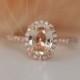 Rose gold ring. Peach sapphire diamond ring. 14k rose gold oval sapphire ring. Engagement rings by Eidelprecious.