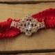 Red Garter - Wedding Garder, Fall Wedding Autumn Wedding, Red and Silver, Elegant Red Bridal Accessories, Red Bridal Garter Plus size garter