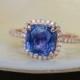 Cornflower blue sapphire ring. Square cushion diamond ring. 14k rose gold ring engagement ring by Eidelprecious.