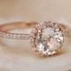Rose Gold Diamond Ring, Rose Gold Engagement Ring, Diamond Engagement Ring, White Sapphire Engagement Ring, Diamond Halo Engagement Ring