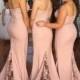 Hot Selling Blush Bridesmaid Dress - Mermaid Spaghetti Straps with Lace