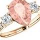 10x7mm Pear Morganite & Diamond Engagement Ring, Morganite Anniversary Rings for Women 14k, Rose Gold, Pear Gemstone Rings, Gifts for Her
