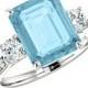 10x8mm 3 carat Aquamarine & Diamond Platinum Ring, Aquamarine Anniversary Ring Aquamarine Engagement Rings for Women, Xmas Gifts for Her 3ct