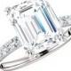 Platinum, 4.00 Carat Emerald-Cut SUPERNOVA Moissanite & Diamond Engagement Ring in Platinum, 10x8mm Emerald Moissanite Rings Cyber Monday