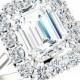 Emerald SUPERNOVA Moissanite & Diamond Halo Engagement Ring 14k, 18k or Platinum, Supernova International, Supernova Moissanite Rings 9x7mm