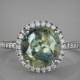 Certified 2.54 carat certified natural cushion green sapphire, 14k gold, diamonds halo engagement ring  Joan-G002
