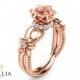 Peach Pink Morganite Engagement Ring Handmade 14K Rose Gold Ring Art Deco Engagement Ring Unique Flower Ring