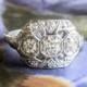 Vintage Art Deco 1930's .35ct t.w. Old European Cut Diamond Anniversary Engagement Ring Platinum