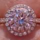 Pink Moissanite Engagement Ring, Rose Gold Engagement Ring, Pink Moissanite Rose Gold Diamond Halo Engagement Ring