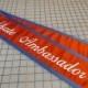 Pageant sashes / Red satin / Royal Blue trim/ White thread/ Design your sashes your way
