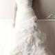 Black or Ivory Strapless Organza Flower Mermaid Wedding Gown Bridal Dress with Puffy Train