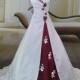 Elegant Wedding Dress -Burgundy and White A-Line Off-the-Shoulder with Embroidery
