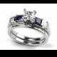 Half Carat Princess Cut with Sapphire Engagement Ring with Wedding Band