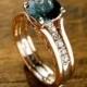 Teal Blue Sapphire Engagement Ring with Diamonds in 14K White Gold and Wedding Band Wrap Jacket in 14K Rose Gold Size 6.5