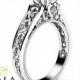 White Gold Moissanite Engagement Ring Milgrain Moissanite Ring Vintage Engagement Ring